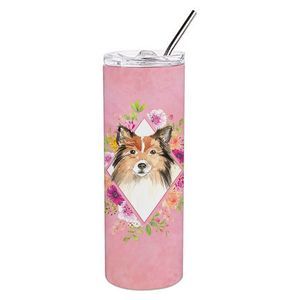 Sheltie Pink Flowers Stainless Steel 20 oz Skinny Tumbler